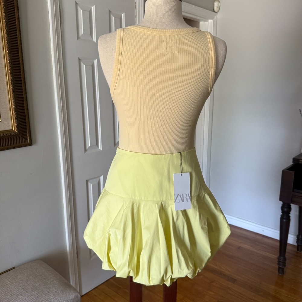 Zara Yellow Drop Waist Bubble Hem Mini Skirt